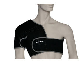 Icing a shoulder. Cold One® shoulder ice compression wrap